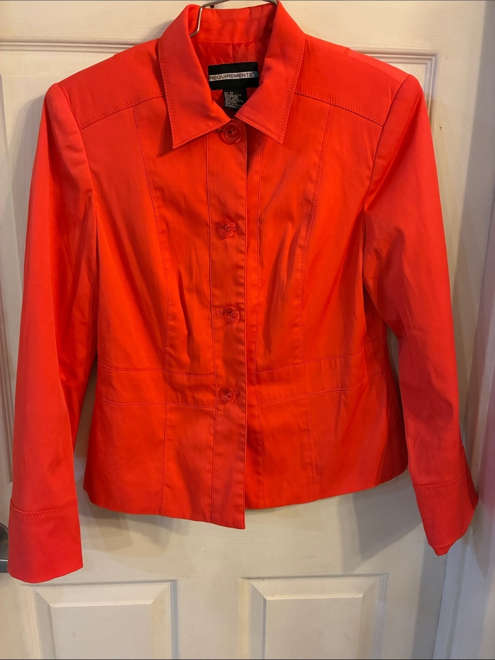 Requirements Coral-Red Button-Front Women's Jacket, Size: 10